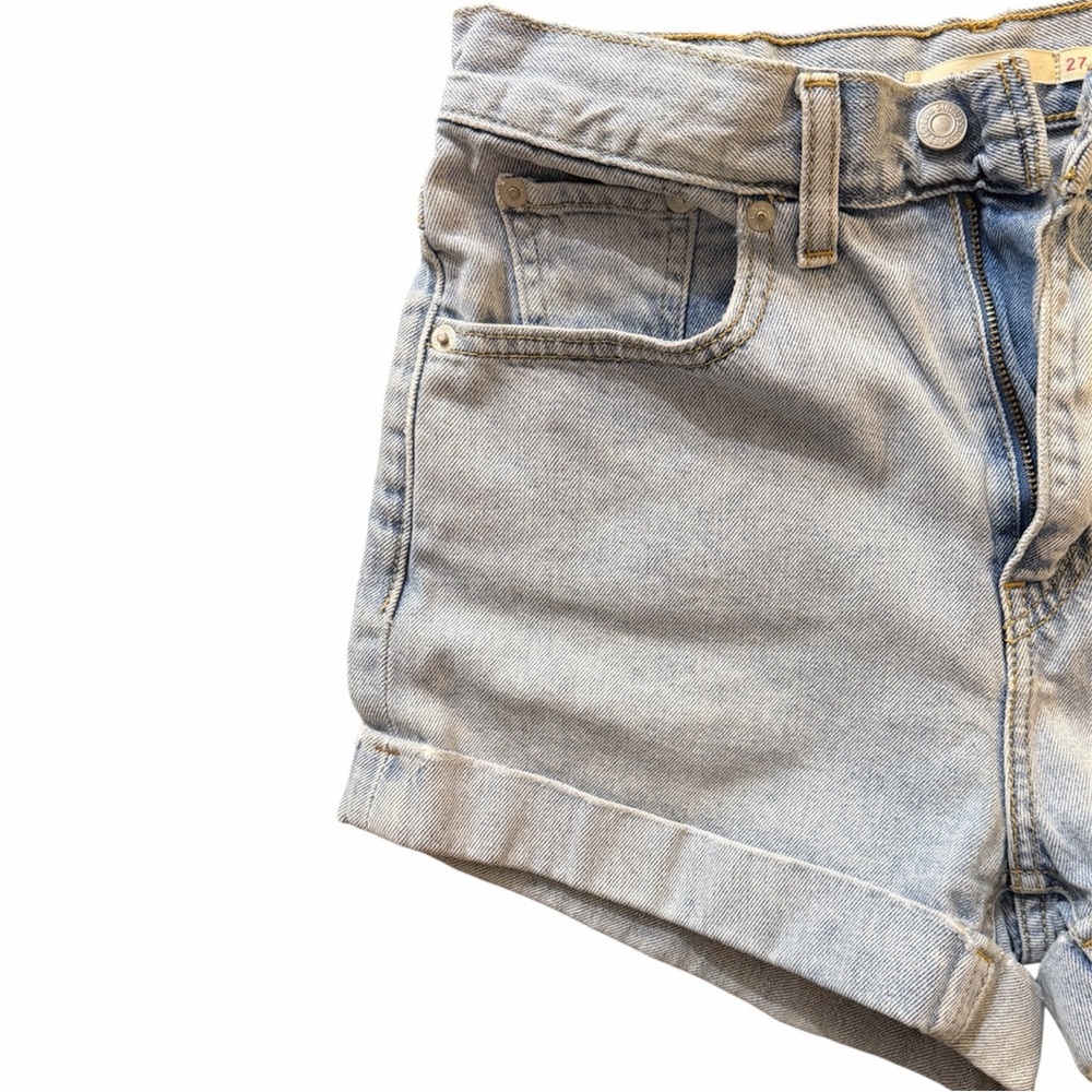Levi's A-Line High-Rise Light Blue Denim Jean Shorts Cuffed Hem - Picture 4 of 5